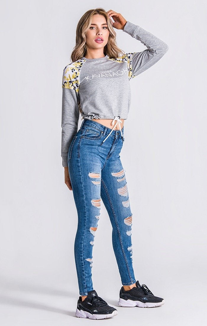 White Baroque Leopard Cropped Sweater