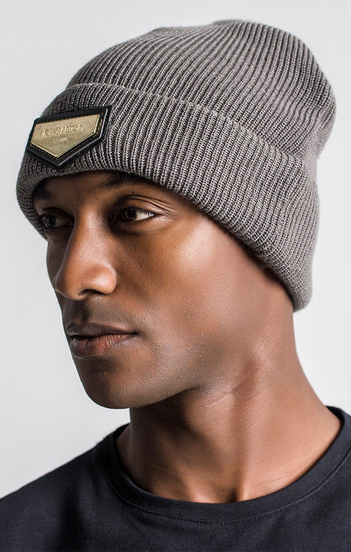 Grey Beanie With Gold GK Plaque