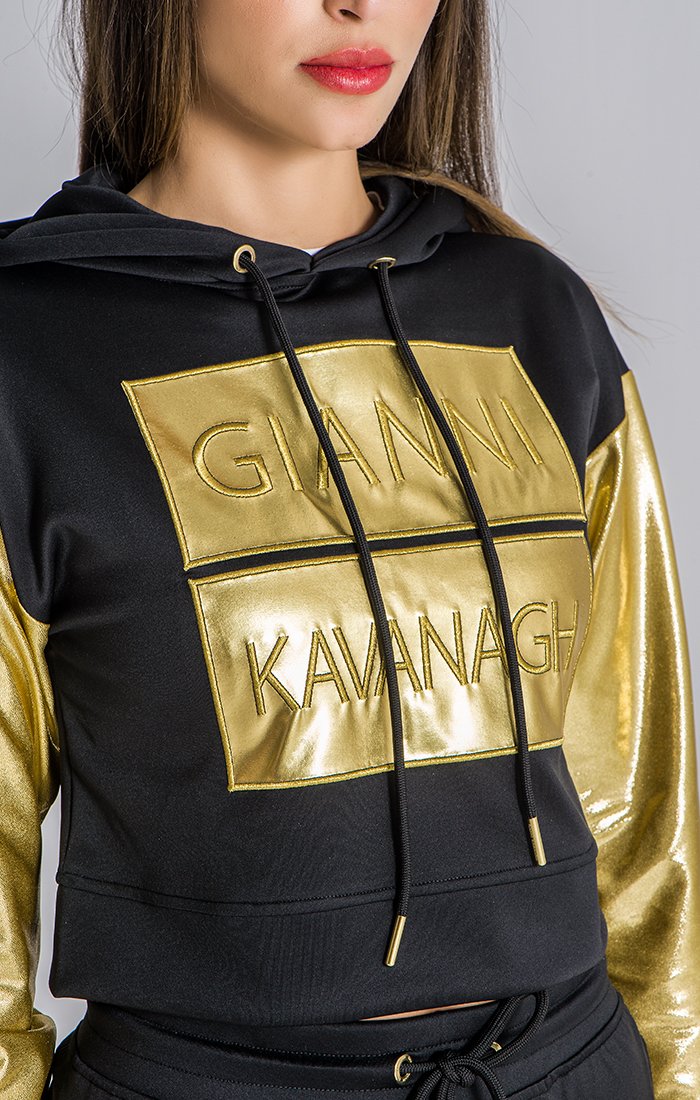 Black Gold Bars Cropped Hoodie