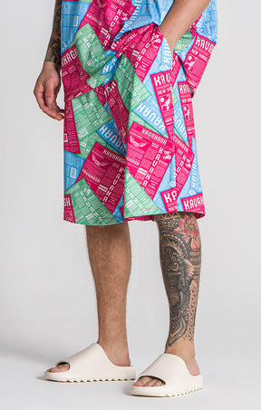 Multicolor IDGAF Print Shorts