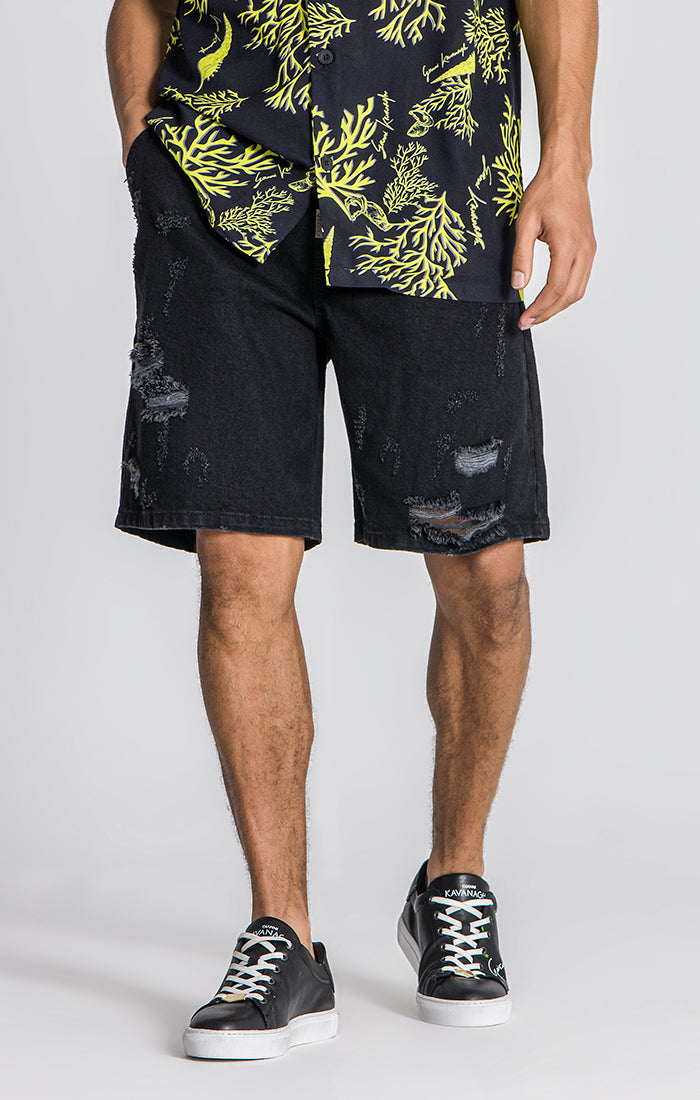 Black Underwater Denim Shorts